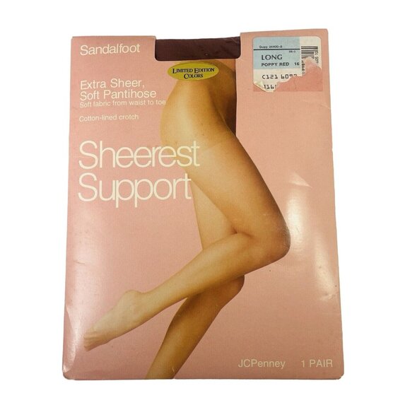JCPenney Sandalfoot Extra Sheer Pantyhose LONG Limited Color, Poppy Red Women’s - Picture 1 of 6